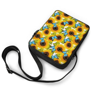 Blue Butterfly Sunflower Pattern Print Rectangular Crossbody Bag