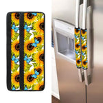 Blue Butterfly Sunflower Pattern Print Refrigerator Handle Covers