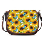 Blue Butterfly Sunflower Pattern Print Saddle Bag
