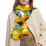 Blue Butterfly Sunflower Pattern Print Scarf