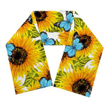 Blue Butterfly Sunflower Pattern Print Scarf