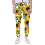 Blue Butterfly Sunflower Pattern Print Scuba Joggers