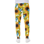 Blue Butterfly Sunflower Pattern Print Scuba Joggers