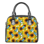 Blue Butterfly Sunflower Pattern Print Shoulder Handbag