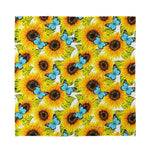 Blue Butterfly Sunflower Pattern Print Silk Bandana