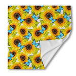 Blue Butterfly Sunflower Pattern Print Silk Bandana