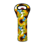 Blue Butterfly Sunflower Pattern Print Single Neoprene Wine Tote