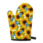 Blue Butterfly Sunflower Pattern Print Single Oven Mitt
