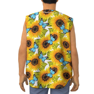 Blue Butterfly Sunflower Pattern Print Sleeveless Baseball Jersey