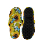 Blue Butterfly Sunflower Pattern Print Slippers