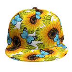 Blue Butterfly Sunflower Pattern Print Snapback Cap