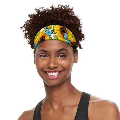 Blue Butterfly Sunflower Pattern Print Sports Headband