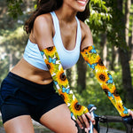 Blue Butterfly Sunflower Pattern Print Sun Protection Arm Sleeves