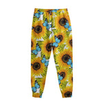 Blue Butterfly Sunflower Pattern Print Sweatpants