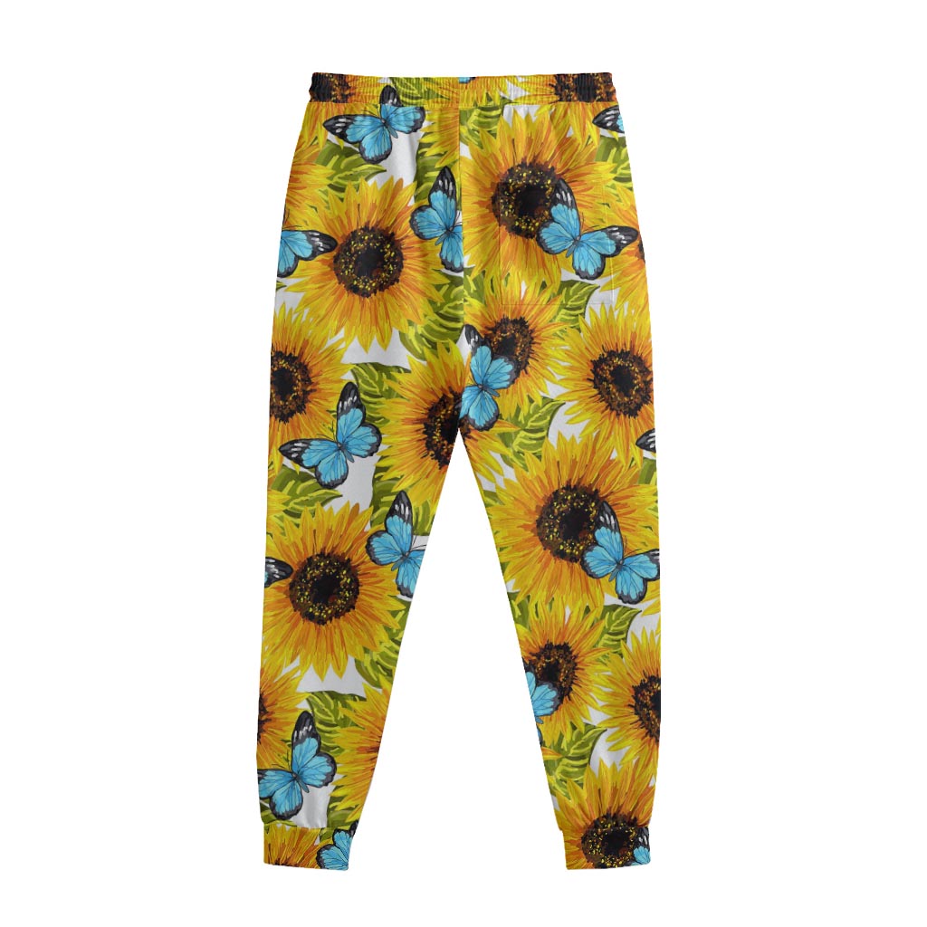 Blue Butterfly Sunflower Pattern Print Sweatpants