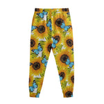 Blue Butterfly Sunflower Pattern Print Sweatpants