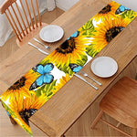 Blue Butterfly Sunflower Pattern Print Table Runner
