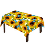 Blue Butterfly Sunflower Pattern Print Tablecloth