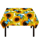 Blue Butterfly Sunflower Pattern Print Tablecloth