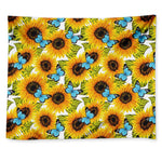 Blue Butterfly Sunflower Pattern Print Tapestry
