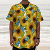 Blue Butterfly Sunflower Pattern Print Textured Short Sleeve Shirt