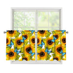 Blue Butterfly Sunflower Pattern Print Tier Curtains