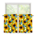 Blue Butterfly Sunflower Pattern Print Tier Curtains