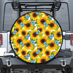 Blue Butterfly Sunflower Pattern Print Tire Cover