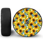 Blue Butterfly Sunflower Pattern Print Tire Cover With Camera Hole
