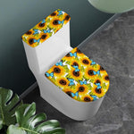 Blue Butterfly Sunflower Pattern Print Toilet Lid And Tank Cover Set