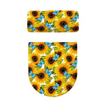 Blue Butterfly Sunflower Pattern Print Toilet Lid And Tank Cover Set
