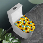 Blue Butterfly Sunflower Pattern Print Toilet Lid Cover