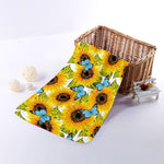 Blue Butterfly Sunflower Pattern Print Towel