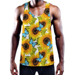 Blue Butterfly Sunflower Pattern Print Training Tank Top
