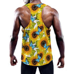 Blue Butterfly Sunflower Pattern Print Training Tank Top