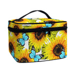 Blue Butterfly Sunflower Pattern Print Travel Makeup Bag