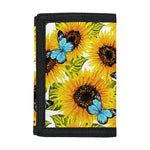 Blue Butterfly Sunflower Pattern Print Trifold Wallet