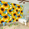Blue Butterfly Sunflower Pattern Print Wall Sticker