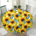 Blue Butterfly Sunflower Pattern Print Waterproof Round Tablecloth