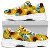 Blue Butterfly Sunflower Pattern Print White Chunky Shoes