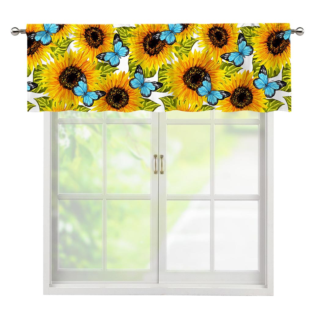 Blue Butterfly Sunflower Pattern Print Window Valance
