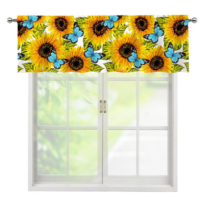 Blue Butterfly Sunflower Pattern Print Window Valance