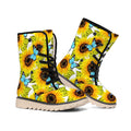 Blue Butterfly Sunflower Pattern Print Winter Boots