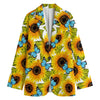 Blue Butterfly Sunflower Pattern Print Women's Cotton Blazer