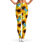 Blue Butterfly Sunflower Pattern Print Women's Leggings