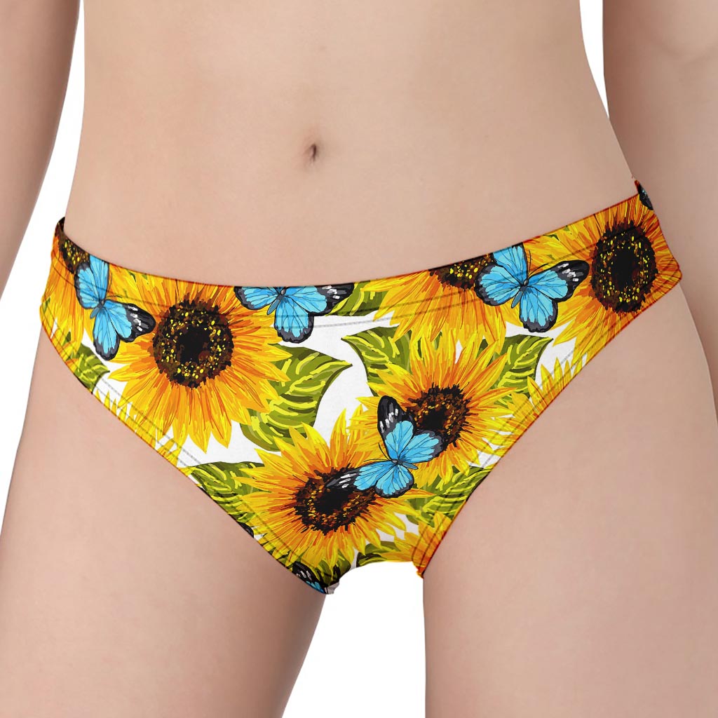 Blue Butterfly Sunflower Pattern Print Women's Panties