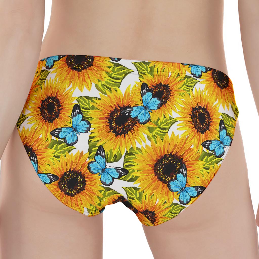 Blue Butterfly Sunflower Pattern Print Women's Panties