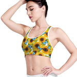 Blue Butterfly Sunflower Pattern Print Women's Sports Bra