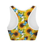 Blue Butterfly Sunflower Pattern Print Women's Sports Bra