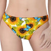 Blue Butterfly Sunflower Pattern Print Women's Thong